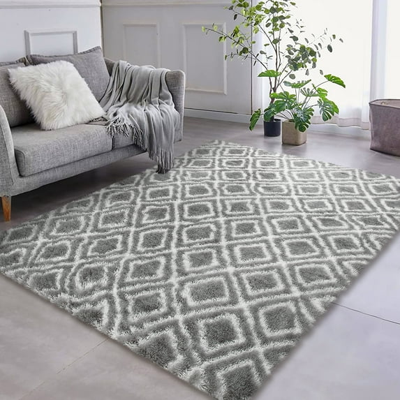 HOMERRY Area Rug 6' x 9' Moroccan Fluffy Rugs for Living Room, Light Gray