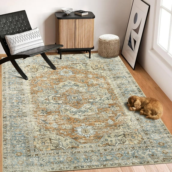 HOMERRY Area Rug 6' x 9' Rug for Living Room Vintage Oriental Washable Rug Soft Rug Non Slip, Yellow