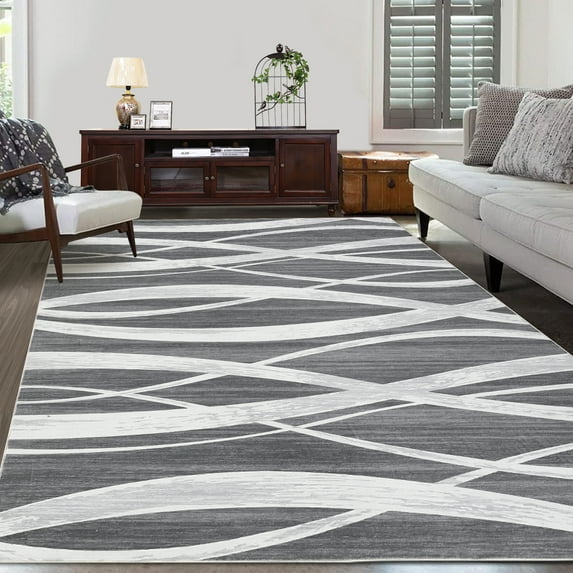 HOMERRY Area Rug 8' x 10' Modern Abstract Area Rug for Living Room Washable Soft Indoor Floor Carpet, Dark Gray