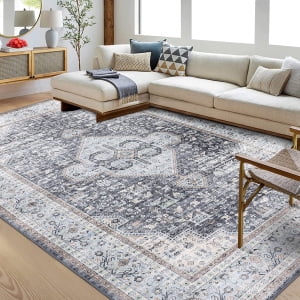 HOMERRY Area Rug 9' x 12' Vintage Distressed Medallion Floral Area Rug for Living Room Washable Soft Indoor Floor Carpet, Grey