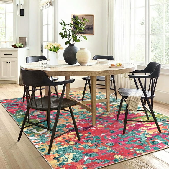 HOMERRY Area Rug for Living Room 8' x 10' Non-Shedding Pink Abstract Indoor Carpet for Bedroom