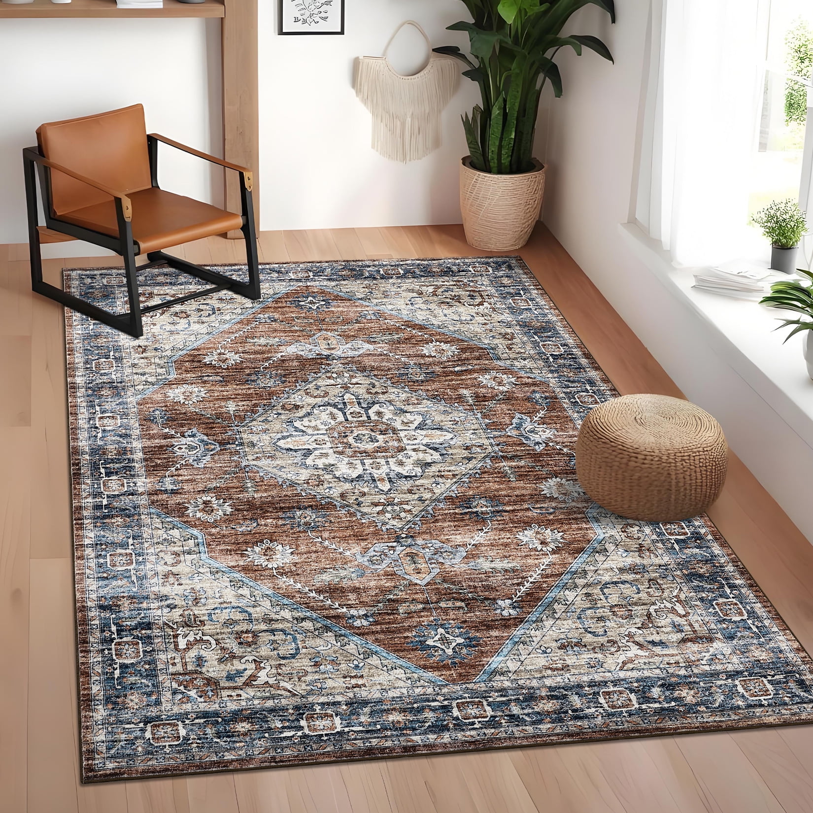 HOMERRY Area Rugs 8' x 10' Area Rug for Living Room Distressed Boho Indoor Carpet for Home Decor, Red
