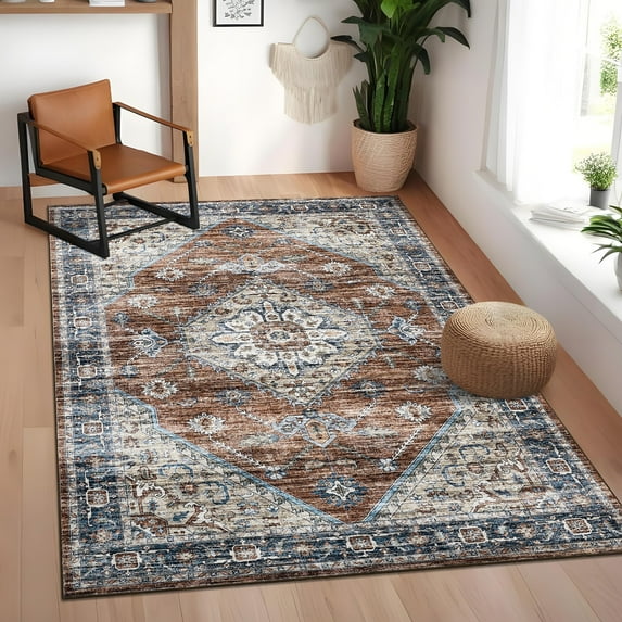 HOMERRY Area Rugs 8' x 10' Area Rug for Living Room Distressed Boho Indoor Carpet for Home Decor, Red