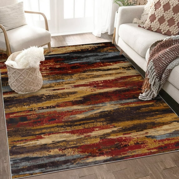 HOMERRY Area Rugs 8' x 10' Area Rug for Living Room Modern Abstract Washable Bedroom Non-Slip Carpet for Home Decor, Red/Sandy