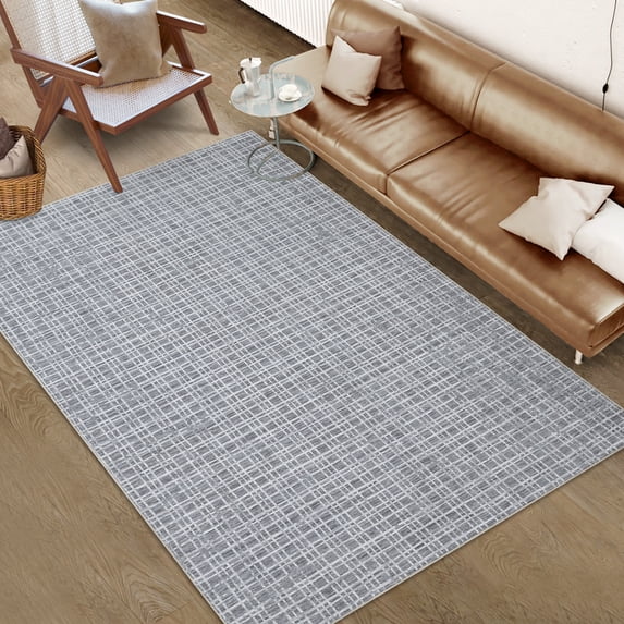 HOMERRY Area Rugs 8' x 10' Area Rug for Living Room Modern Plaid Washable Bedroom Non-Slip Carpet for Home Decor, Dark Gray
