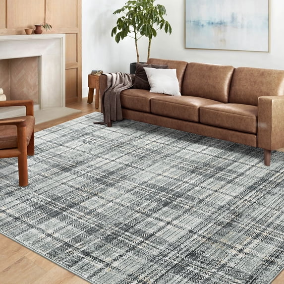 HOMERRY Area Rugs 8' x 10' Area Rug for Living Room Plaid Carpet for Home Decor, Green