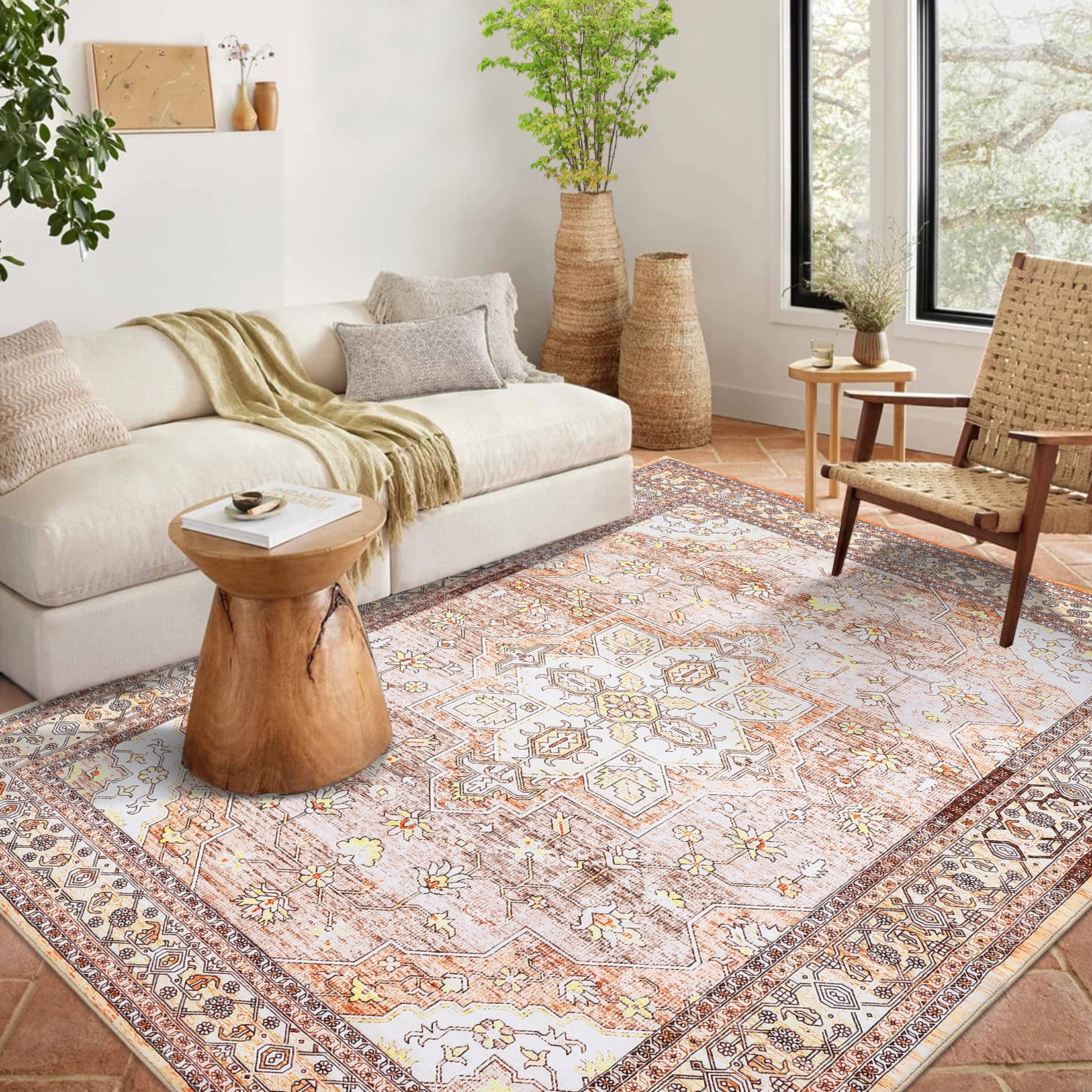 HOMERRY Area Rugs 8' x 10' Modern Boho Rug Distressed Area Rug for Living Room, Rust Red