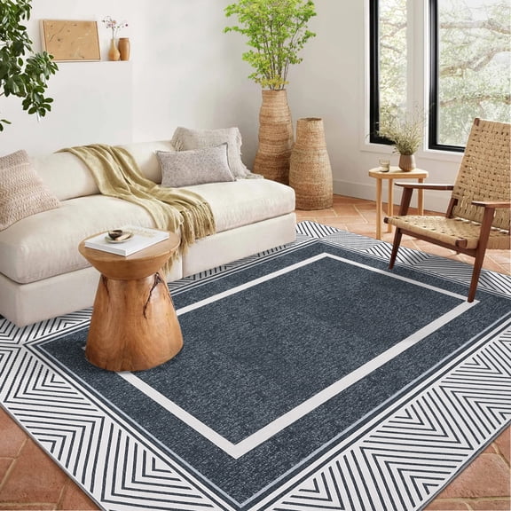 HOMERRY Area Rugs 8' x 10' Modern Geometric bordered Area Rug for Living Room, Dark Gray