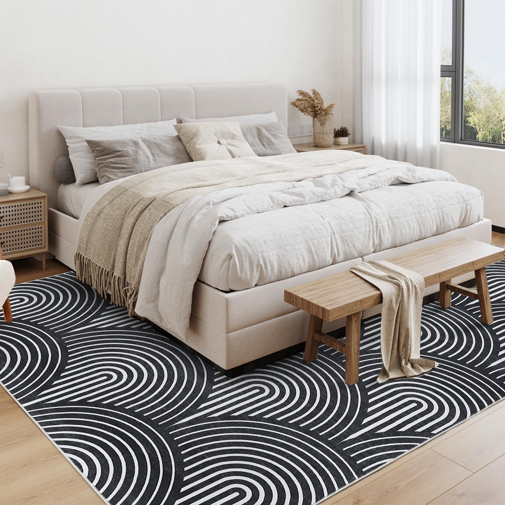 HOMERRY Area Rugs 9' x 12' for Living Room Washable Black Lines Print Rug Contemporary Abstract Soft Foldable Thin Floor Cover for Bedroom