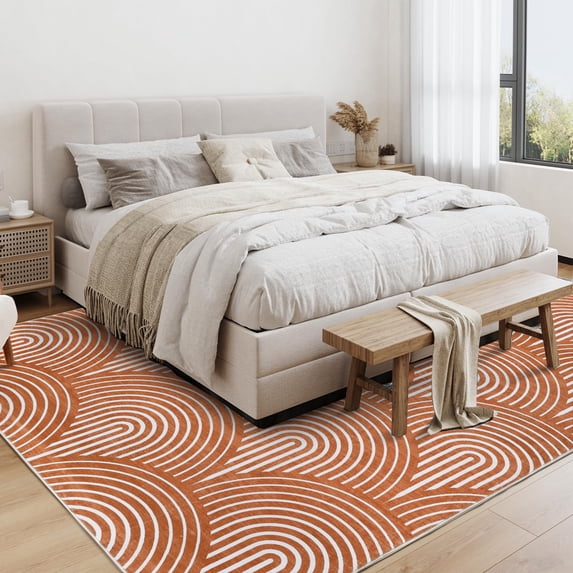 HOMERRY Area Rugs 9' x 12' for Living Room Washable Orange Lines Print Rug Contemporary Abstract Soft Foldable Thin Floor Cover for Bedroom