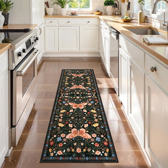 HOMERRY Black Floral Hallway Runner Rug 2x6 Washable Non Slip Throw Carpet