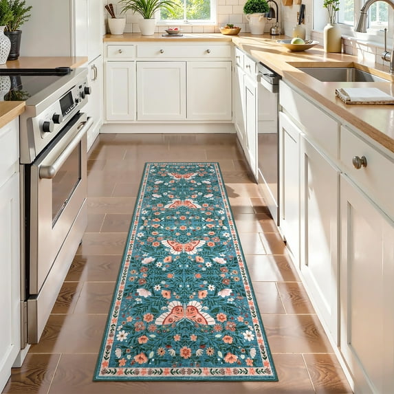 HOMERRY Blue Floral Hallway Runner Rug 2x6 Washable Non Slip Throw Carpet