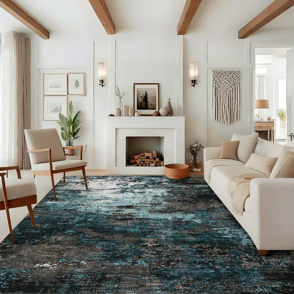 HOMERRY Blue/Green Abstract Living Room Rug 10x13 Ultra-Soft Contemporary Indoor Carpet