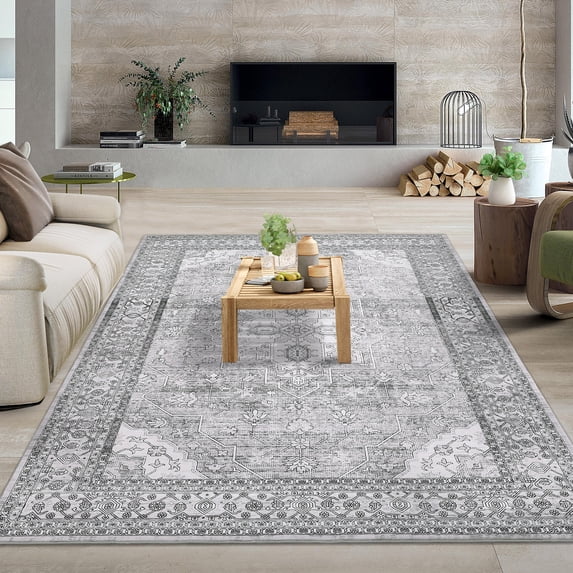 HOMERRY Boho Area Rug 5' x 7' Floral Rugs for Living Room Vintage Medallion Floor Cover, Gray