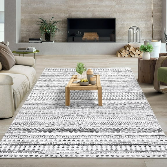 HOMERRY Boho Geometric Non Slip Area Rug 8' x 10' for Living Room Washable Indoor Carpet, Gray