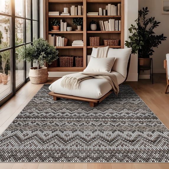 HOMERRY Boho Print Non Slip Area Rug 10' x 13' for Living Room Washable Indoor Carpet, Brown