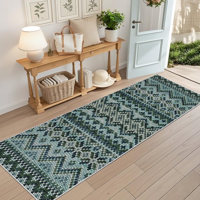 HOMERRY Boho Print Runner 2' x 6' for Hallway Modern Washable Throw Rugs for Kitchen Indoor Carpet, Blue