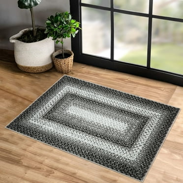 HOMERRY Braided Area Rug 2x3 Modern Bordered Rug Gray Washable Area Rug Boho Farmhouse Doormat