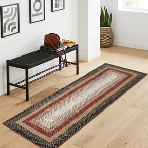 HOMERRY Braided Print Border Runner 2' x 6' for Hallway Modern Washable Throw Rugs for Kitchen Indoor Carpet, Black Red