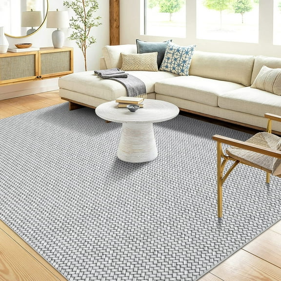 HOMERRY Braided Print Neutral Solid Non Slip Area Rug 8' x 10' for Living Room Washable Indoor Carpet, Gray