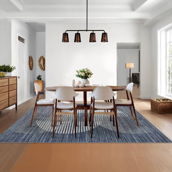 HOMERRY Dining Room Rug 9' x 12' Area Rug for Living Room Geometric Washable Bedroom Non-Slip Carpet for Home Decor, Blue