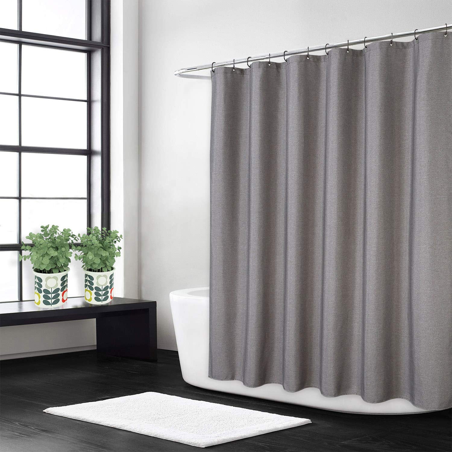 HOMERRY Extra Long Flax Linen Fabric Shower Curtain with Hooks Gray 72x96 inch Walmart