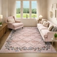thumbnail image 1 of HOMERRY Floral Border Print Non Slip Area Rug 8' x 10' for Living Room Washable Indoor Carpet, Pink, 1 of 5