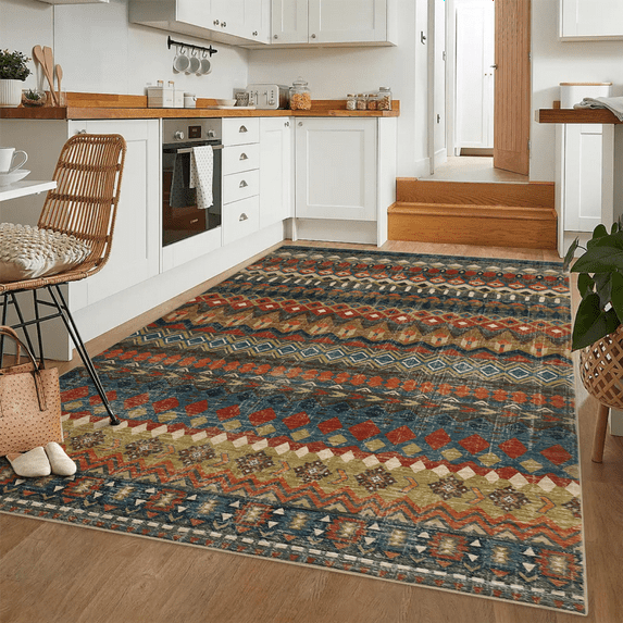 HOMERRY Floral Print Non Slip Area Rug 8' x 10' for Living Room Washable Indoor Carpet, Red/Brown