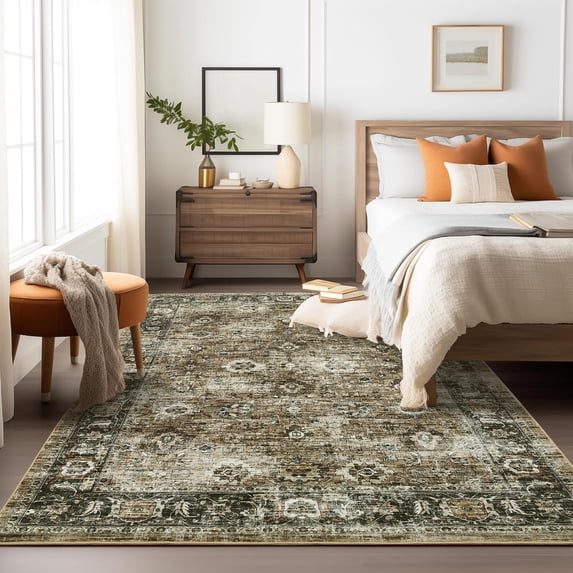 HOMERRY Floral Print Non Slip Area Rug 8' x 10' for Living Room Washable Indoor Carpet, Taupe