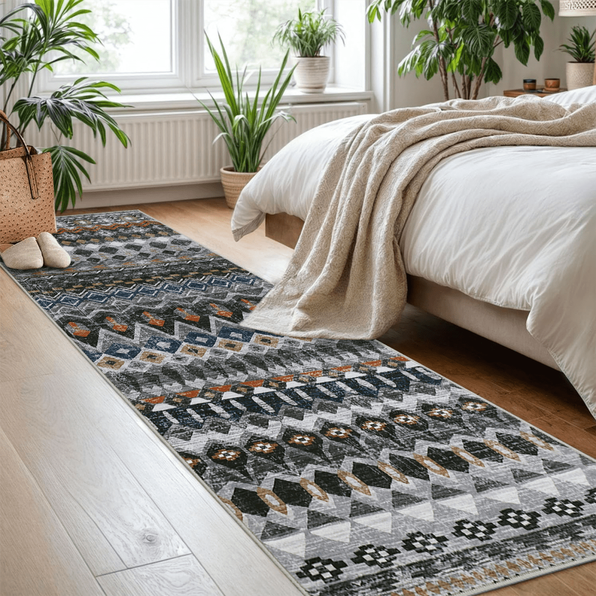HOMERRY Floral Print Runner 2' x 6' for Hallway Modern Washable Throw Rugs for Kitchen Indoor Carpet, Gray/Blue