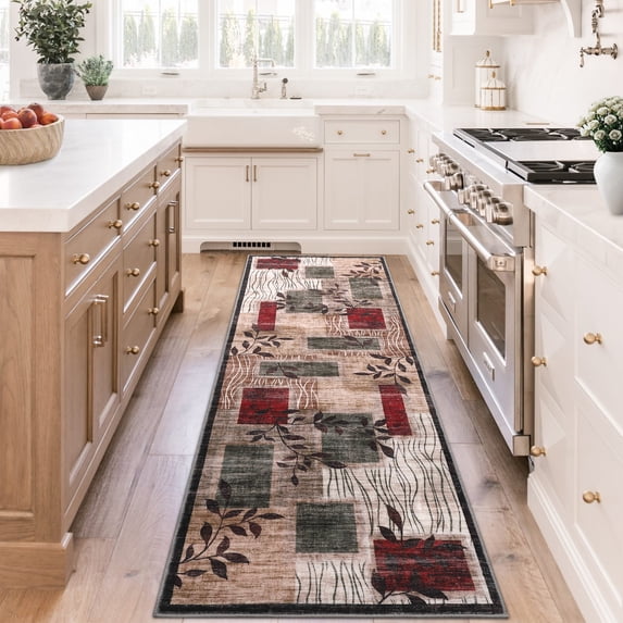 HOMERRY Floral Print Runner 2' x 6' for Hallway Modern Washable Throw Rugs for Kitchen Indoor Carpet, Red/Green