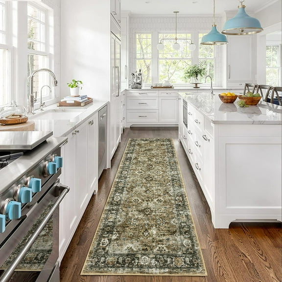 HOMERRY Floral Print Runner 2' x 6' for Hallway Modern Washable Throw Rugs for Kitchen Indoor Carpet, Taupe