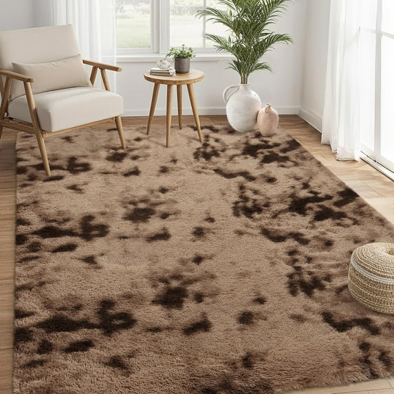 HOMERRY Fluffy 5' x 8' Brown Area Rugs Soft and Thick Faux Indoor Shag Rug Home Decor Tie-dyed Carpets