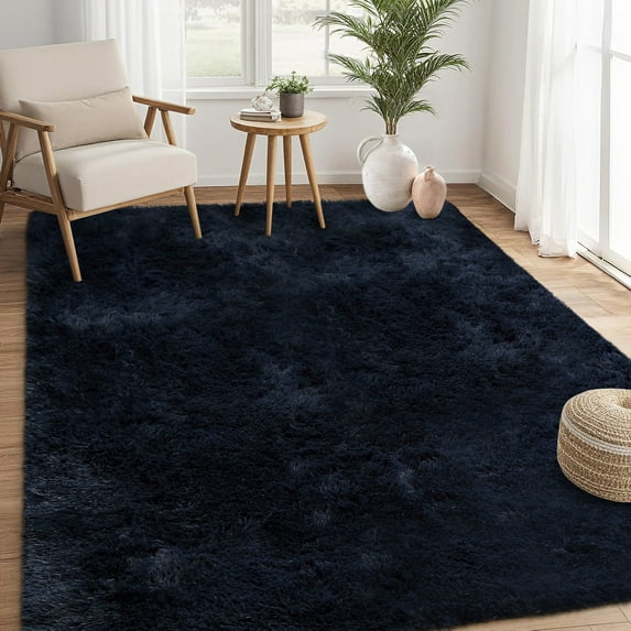 HOMERRY Fluffy 5' x 8' Dark Navy Blue Area Rugs Soft and Thick Faux Indoor Shag Rug Home Decor Carpets