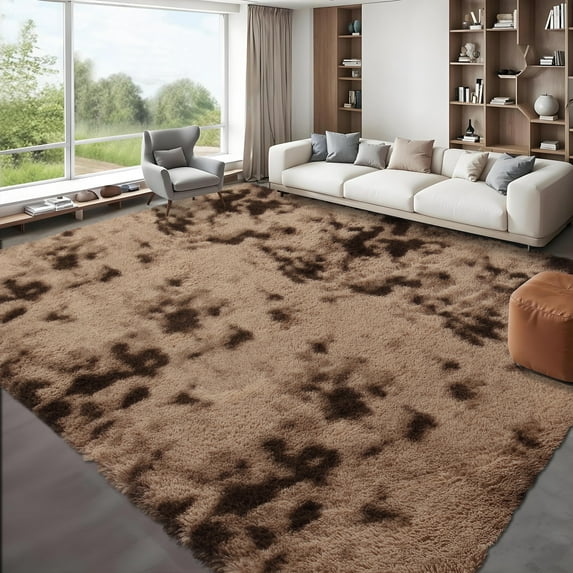 HOMERRY Fluffy Area Rug 8' x 10' Plush Fluffy Rugs Shaggy Carpet Rugs for Bedroom Living Room, Brown