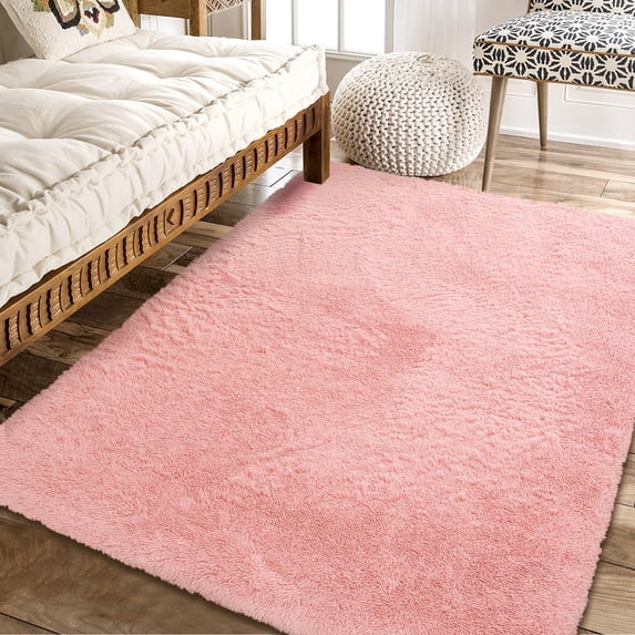 HOMERRY Fluffy Area Rug 8' x 10' Plush Fluffy Rugs Shaggy Carpet Rugs for Bedroom Living Room, Pink