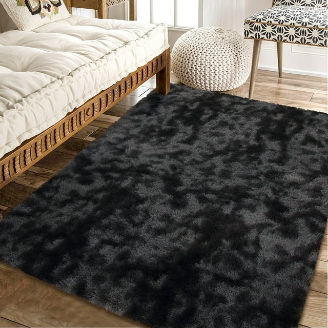 HOMERRY Soft Black Fluffy Area Rug (8' x 10') HighDensity, NonSlip