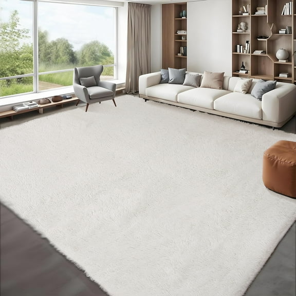 HOMERRY Fluffy Area Rug 8' x 10' Plush Fluffy Rugs Shaggy Carpet Rugs for Bedroom Living Room, White