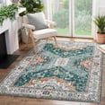 thumbnail image 1 of HOMERRY Foldable Area Rug 5' x 7' Washable Distressed Boho Floral Rug for Living Room, Green, 1 of 6