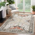 thumbnail image 1 of HOMERRY Foldable Area Rug 5' x 7' Washable Distressed Boho Floral Rug for Living Room, Red/Beige, 1 of 6