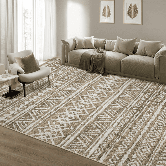 HOMERRY Foldable Area Rug 5' x 7' Washable Distressed Boho Indoor Carpet for Living Room, Brown