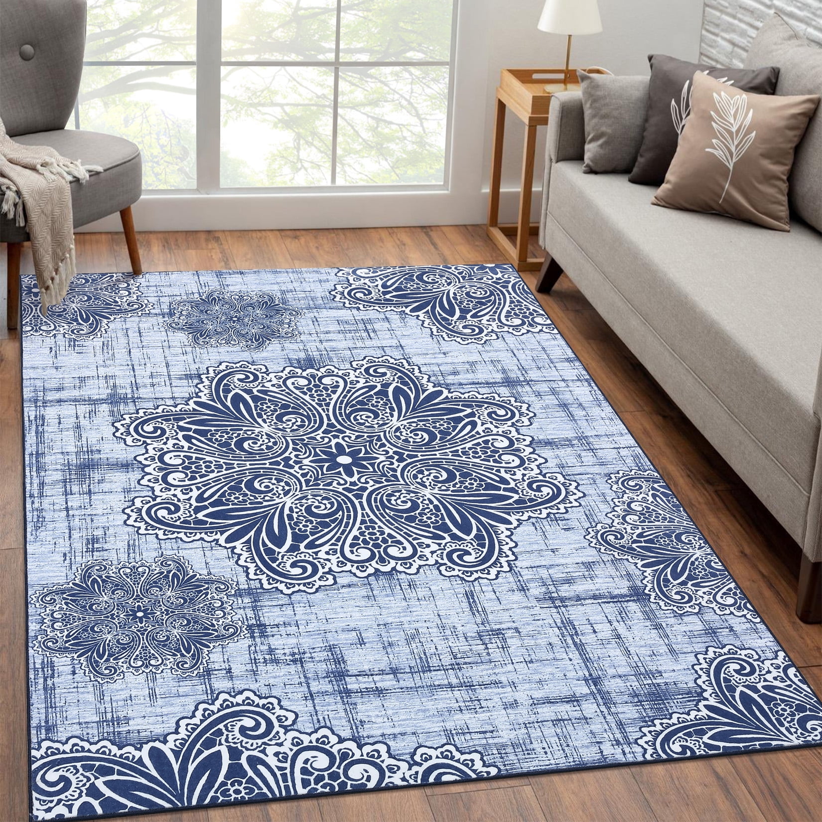 HOMERRY Foldable Area Rug 5' x 7' Washable Floral Geometric Rug Anti ...