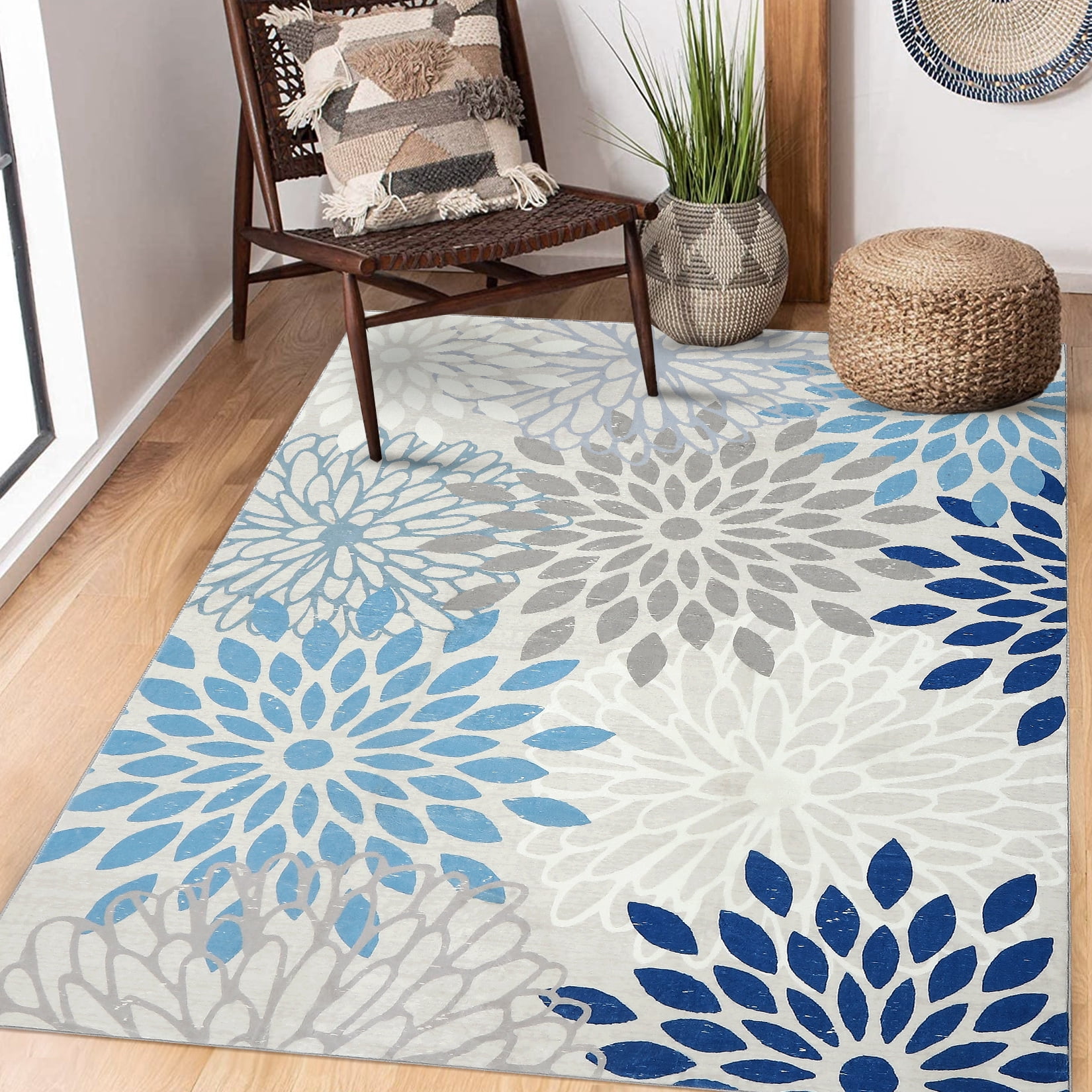 Foldable Cotton Rug HOMERRY Foldable Area Rug 5' x 7' Washable Floral Geometric Rug Anti ...