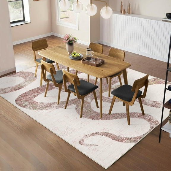 HOMERRY Foldable Area Rug 5' x 7' Washable Indoor Abstract Geometric Rug for Living Room, Pink