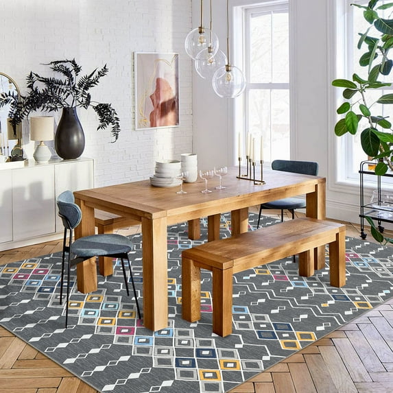 HOMERRY Foldable Area Rug 5' x 7' Washable Moroccan Geometric Rug Anti-Slip Backing Rugs for Living Room, Gray