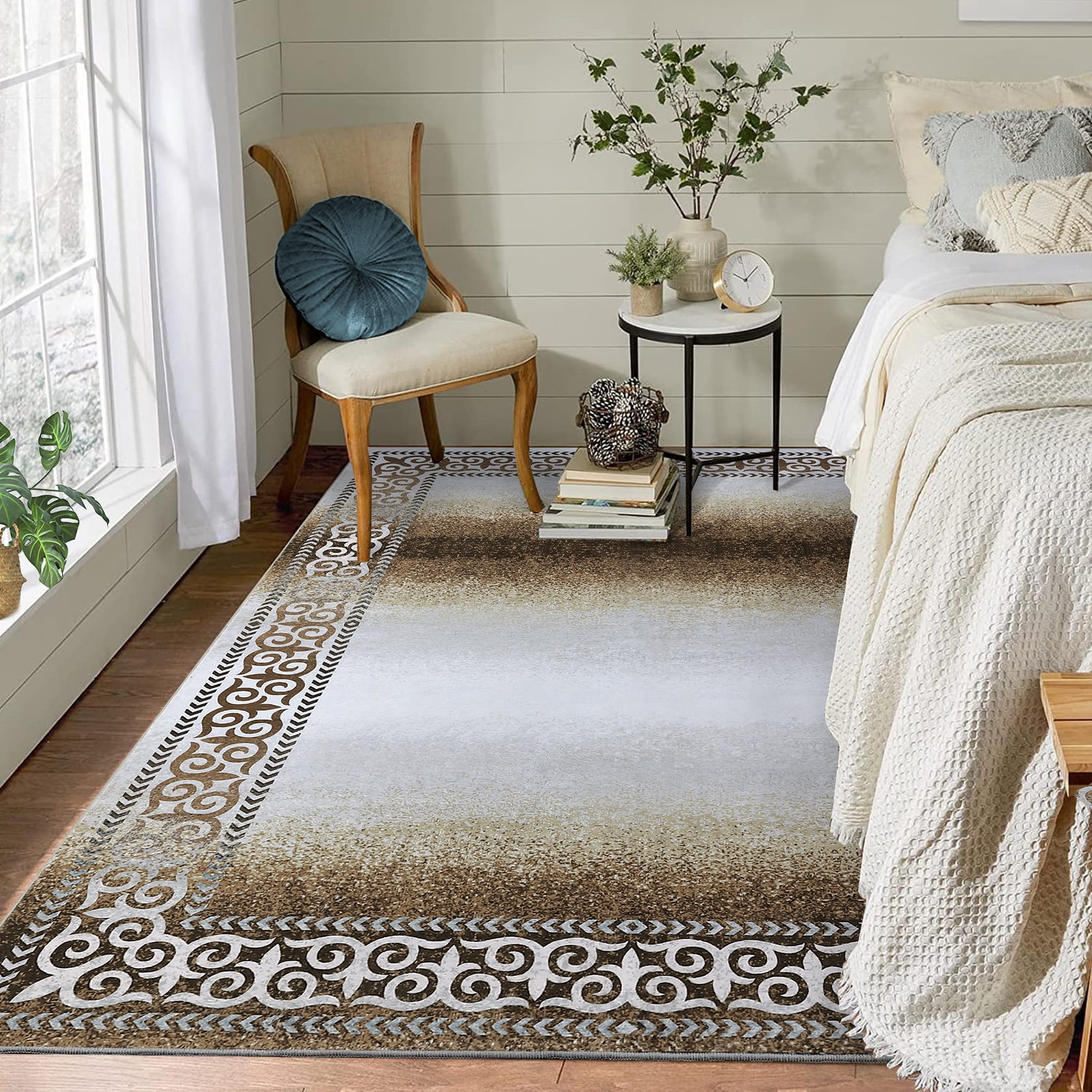 HOMERRY Foldable Area Rug 5' x 7' Washable Ombre Abstract Border Rug ...