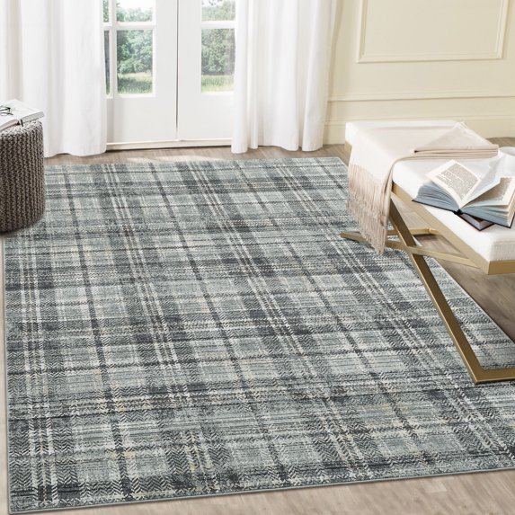 HOMERRY Foldable Area Rug 6' x 9' Washable Plaid Geometric Rug for Living Room, Green