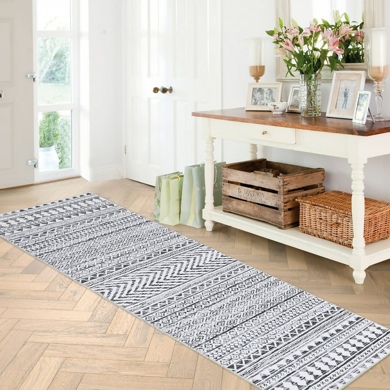 HOMERRY Geometric Boho Hallway Runner Rug Mat Bohemian Non-Slip Runner Low  Pile Indoor Runner Rug for Entryway Laundry, 2' x 6' Gray 