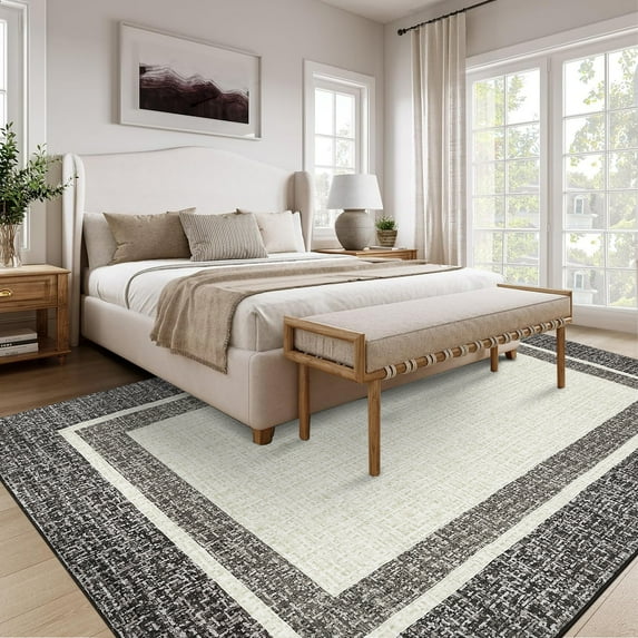 HOMERRY Geometric Border Non Slip Area Rug 8' x 10' for Living Room Washable Indoor Carpet, Brown