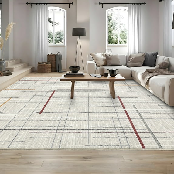 HOMERRY Geometric Print Low Pile Area Rug 10' x 13' Rug for Living Room Washable Non-Shed Carpet, Beige